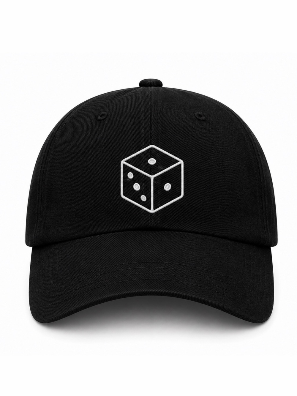 🎲 Lucky Dice Embroidered Black Baseball Cap Adjustable Velcro Strap Casual Hat
